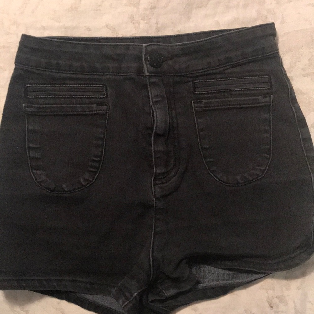 Dark gray, high waisted denim shorts